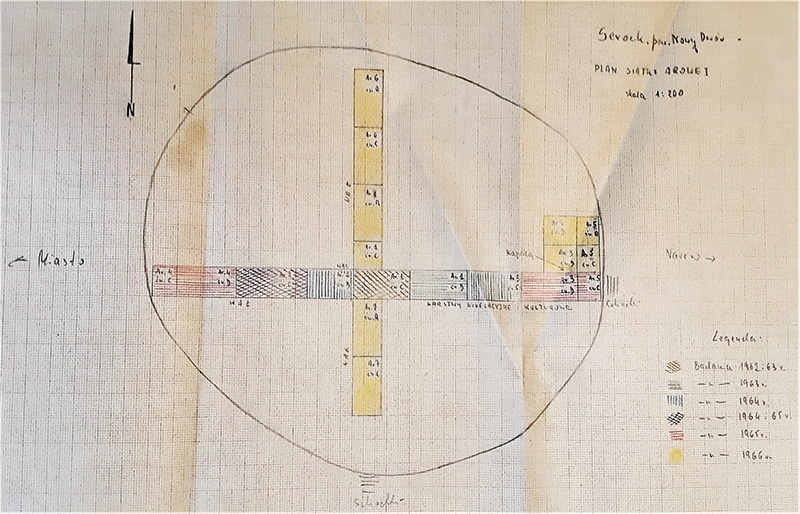 Schemat badań archeologicznych w latach 1962-1966 (PAM w Warszawie)