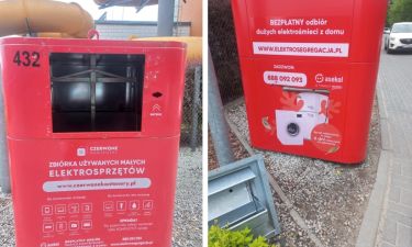 Uszkodzony pojemnik na elektroodpady w Stanisławowie Pierwszym (fot. Urząd Gminy Nieporęt) 1