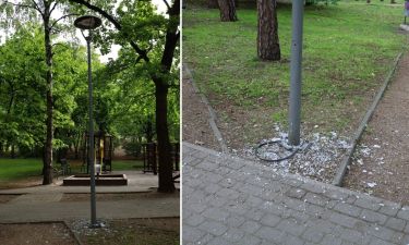 Zniszczone latarnie w Parku im. Solidarności w Legionowie (fot. Urząd Miasta Legionowo) 1