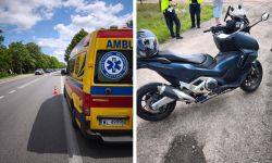 Zderzenie dostawczaka z motocyklistą w Nieporęcie (fot. KP PSP w Legionowie)